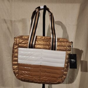 Think Rolyn Stylish Gold and White Tote And Cross Body Bundle